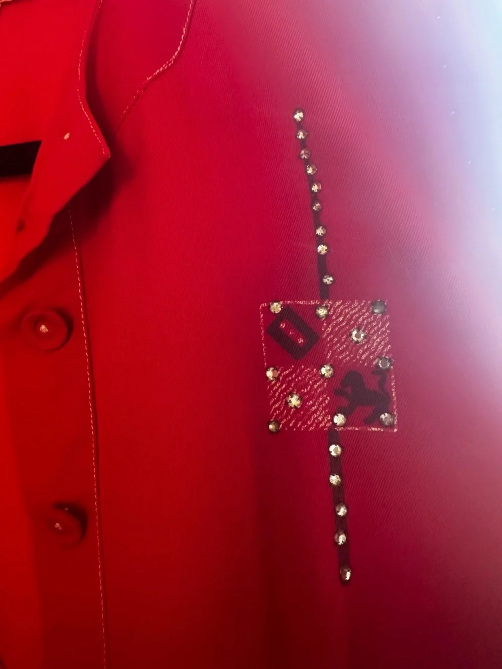 Vintage Red Sleeveless Dress w/ Rhinestone Lion Emblem & Belt - Size S/M - Picture 7 of 7